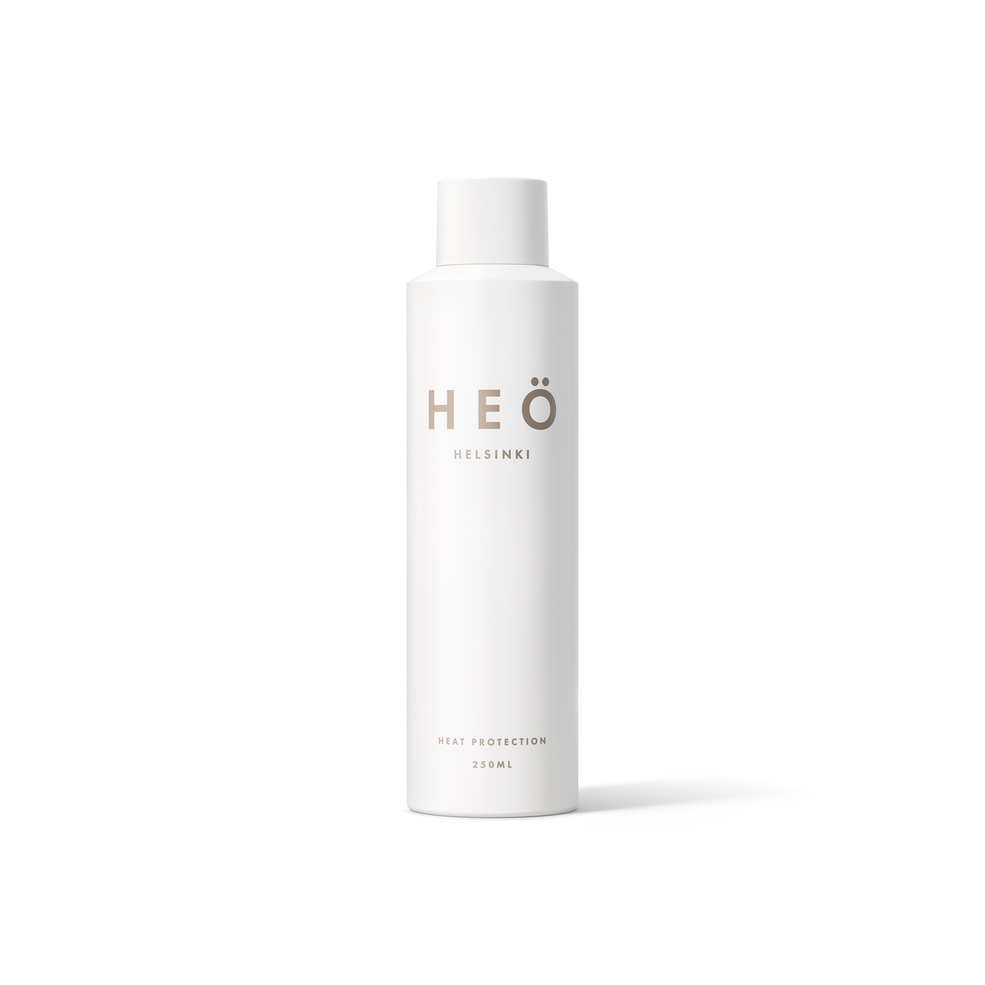 HEÖ Helsinki, hair product, bottle front,  HEÖ Heat Protection, protects hair from damages caused by the heat of styling tools (up to 210 °C)