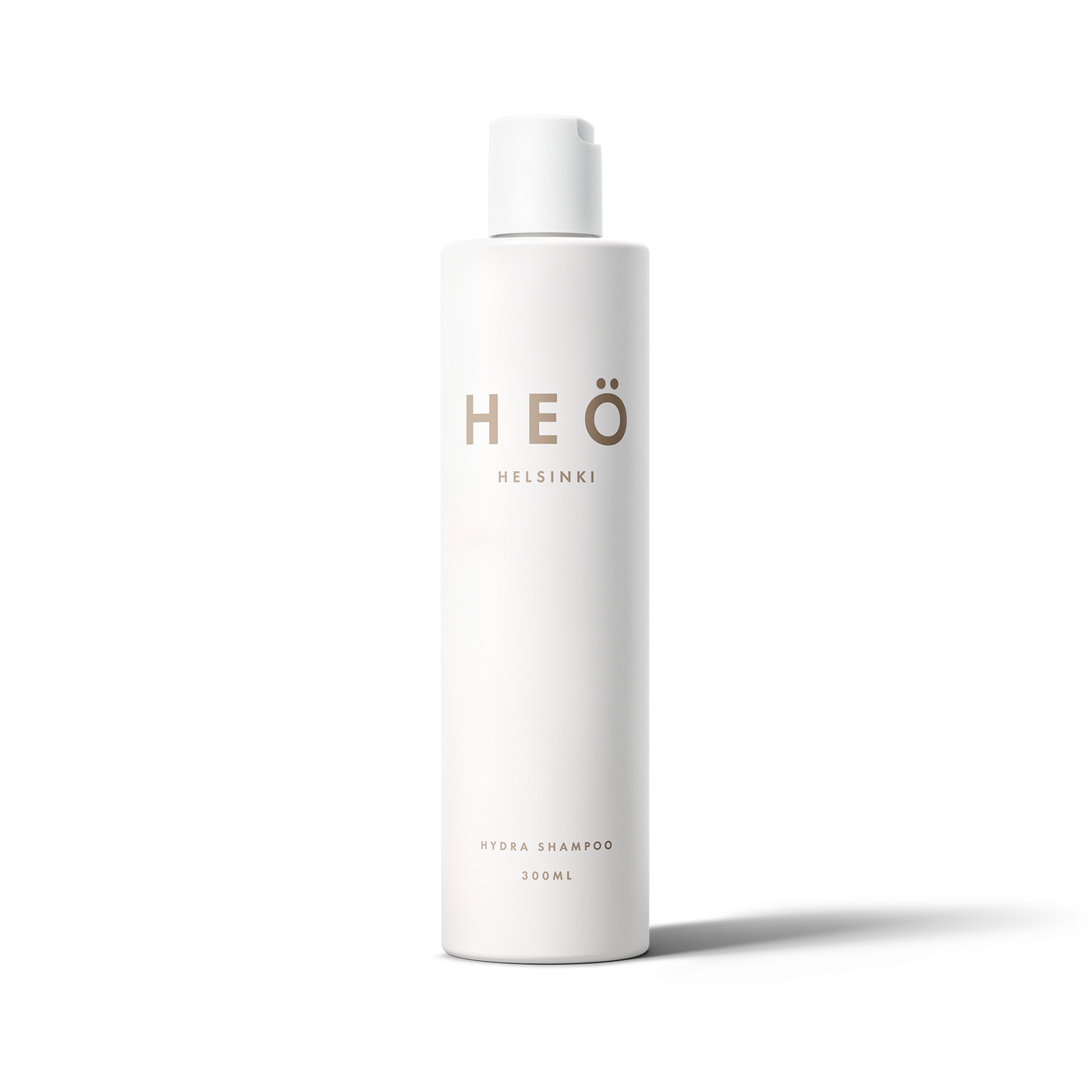 HEÖ Helsinki, hair product, bottle front, HEÖ Helsinki hydra shampoo, moisturizing shampoo for treated hair, it makes hair shiny while also caring for and moisturizing the scalp